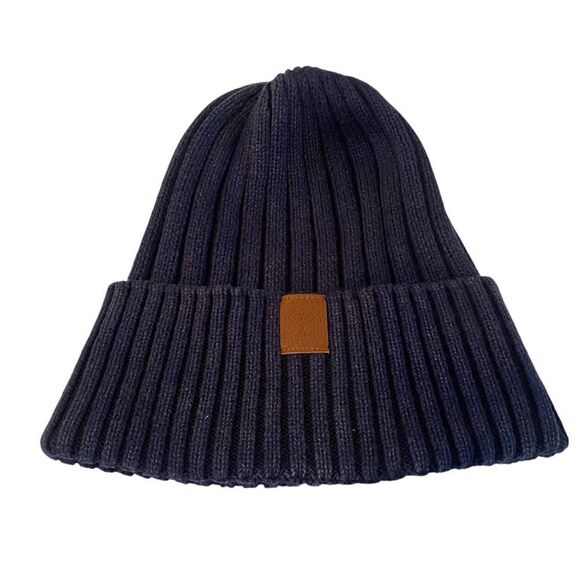 Acid Washed Ribbed Unisex Navy Beanie - Picture 1 of 4